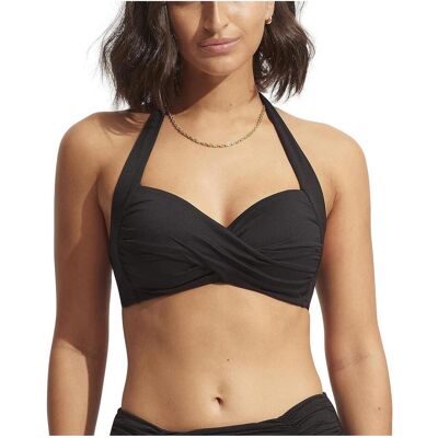 Seafolly, Damen, Bikinis, Twist Front Soft Cup Halter Bikini Top aus recycelten Materialien, Schwarz, (38) Seafolly, Damen, Bikinis, Twist Front Soft Cup Halter Bikini Top aus recycelten Materialien, Schwarz, (38)