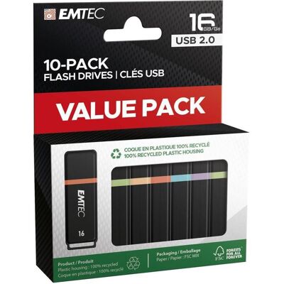 Emtec K100 Mini Box 10-Pack (16 GB, USB-A), USB Stick, Mehrfarbig, Schwarz Emtec K100 Mini Box 10-Pack (16 GB, USB-A), USB Stick, Mehrfarbig, Schwarz