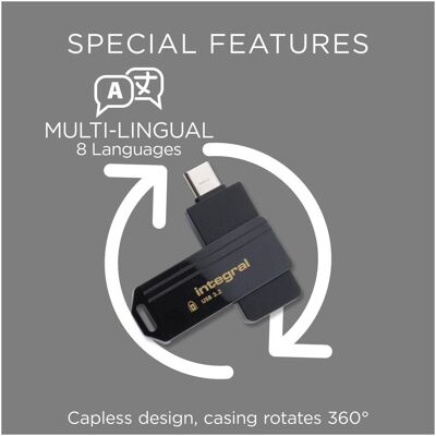 Integral 128GB USB-C 3.2 Flash Laufwerk - Schwarz, Gold Integral 128GB USB-C 3.2 Flash Laufwerk - Schwarz, Gold