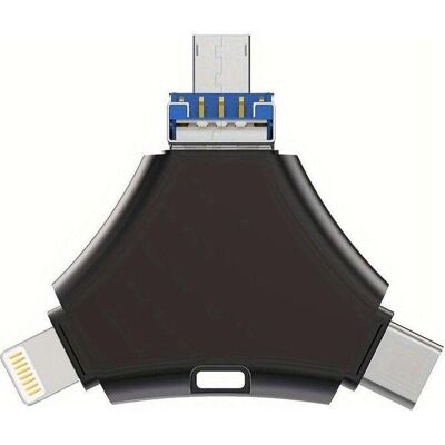 PowerGuard 4-in-1 USB-C & Lightning MicroUSB 128GB FlashDrive USB 3.0 OTG Adapter (USB-A, Lightning, Micro USB, USB-C), USB Adapter, Grau, Silber PowerGuard 4-in-1 USB-C & Lightning MicroUSB 128GB FlashDrive USB 3.0 OTG Adapter (USB-A, Lightning, Micro USB, USB-C), USB Adapter, Grau, Silber