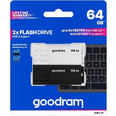 Goodram 2-PACK UME3-0640MXR11-2P (128 GB, USB-A), USB Stick, Gelb, Rot, Schwarz, Weiss Goodram 2-PACK UME3-0640MXR11-2P (128 GB, USB-A), USB Stick, Gelb, Rot, Schwarz, Weiss