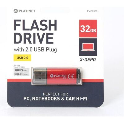 Platinet PMFE32R 32 GB USB-A Stick - USB 2.0 Platinet PMFE32R 32 GB USB-A Stick - USB 2.0