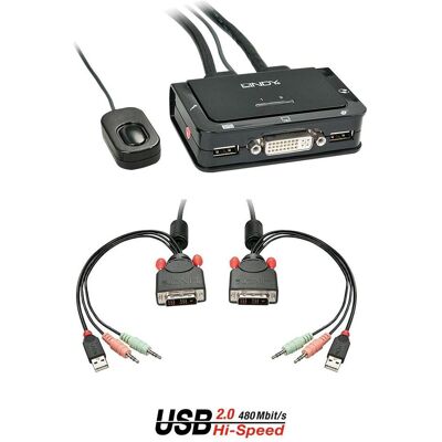 Lindy DVI KVM Switch 2 Port USB 2.0 Audio Compact USB 2.0 Audio/Mikrofon, KVM Switch, Schwarz Lindy DVI KVM Switch 2 Port USB 2.0 Audio Compact USB 2.0 Audio/Mikrofon, KVM Switch, Schwarz
