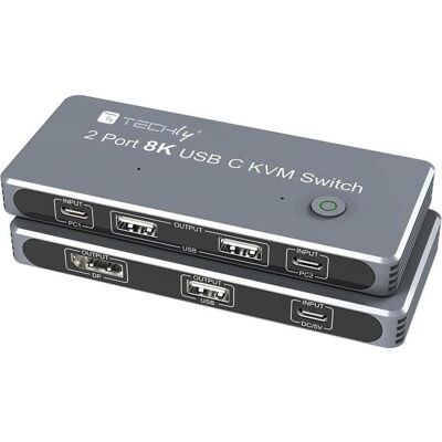 Techly KVM USB-C Switch 8K DisplayPort, KVM Switch, Grau Techly KVM USB-C Switch 8K DisplayPort, KVM Switch, Grau