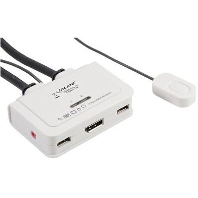 InLine KVM Switch 2-fach Displayport USB mit Audio und integrierten Kabelsaetzen 0 9m, KVM Switch, Schwarz, Weiss InLine KVM Switch 2-fach Displayport USB mit Audio und integrierten Kabelsaetzen 0 9m, KVM Switch, Schwarz, Weiss
