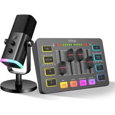 Fifine Streaming-Mikrofon und Gaming-Audio-Mixer mit XLR-Interface und RGB-Beleuchtung, Mikrofon Fifine Streaming-Mikrofon und Gaming-Audio-Mixer mit XLR-Interface und RGB-Beleuchtung, Mikrofon