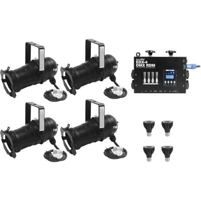 EuroLite Set 4x PAR-20 Spot sw dim2warm + EDX-4 DMX RDM LED-Dimmerpack (LED), Scheinwerfer, Schwarz EuroLite Set 4x PAR-20 Spot sw dim2warm + EDX-4 DMX RDM LED-Dimmerpack (LED), Scheinwerfer, Schwarz