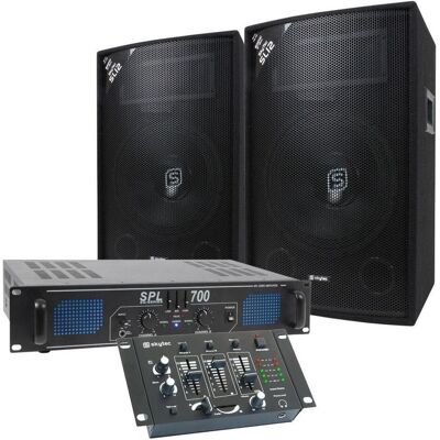 Skytec DJ -Set - Komplettes DJ -Set mit Mixer, Verstärker und 12 Lautsprechern - 700W (Line-Mischer), Mischpult, Schwarz Skytec DJ -Set - Komplettes DJ -Set mit Mixer, Verstärker und 12 Lautsprechern - 700W (Line-Mischer), Mischpult, Schwarz