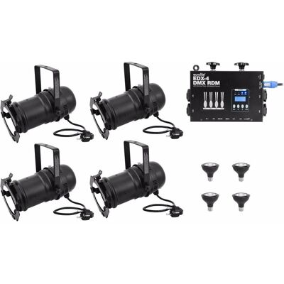 EuroLite Set 4x PAR-30 Spot sw dim2warm + EDX-4 DMX RDM LED-Dimmerpack (12 W, LED), Scheinwerfer, Schwarz EuroLite Set 4x PAR-30 Spot sw dim2warm + EDX-4 DMX RDM LED-Dimmerpack (12 W, LED), Scheinwerfer, Schwarz