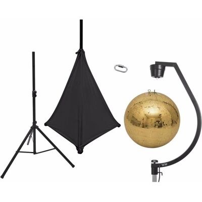 EuroLite Set Spiegelkugel 50cm gold mit Stativ und Segel schwarz (50 cm), Spiegelkugel, Gold EuroLite Set Spiegelkugel 50cm gold mit Stativ und Segel schwarz (50 cm), Spiegelkugel, Gold