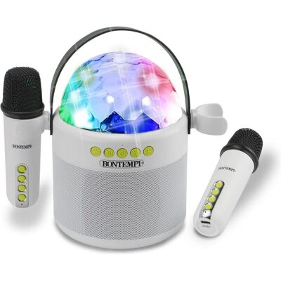 Bontempi Wireless Speaker with Double Microphone and Disco LED Lights, 18.5 x 17 x 12 cm Bontempi Wireless Speaker with Double Microphone and Disco LED Lights, 18.5 x 17 x 12 cm