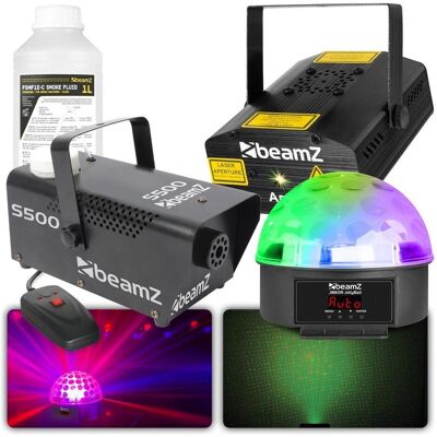 BeamZ Partybeleuchtung - Partybeleuchtung mit LED -Disco -Lampe, Laser und 500 -W -Rauchmaschine (1 W, LED), Scheinwerfer, Schwarz BeamZ Partybeleuchtung - Partybeleuchtung mit LED -Disco -Lampe, Laser und 500 -W -Rauchmaschine (1 W, LED), Scheinwerfer, Schwarz