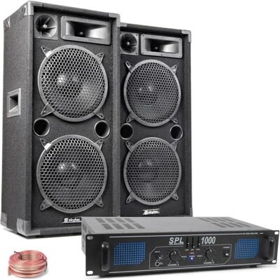 Complete Komplettes Soundsystem - DJ -Set mit Verstärker und Lautsprechern - 1000W (2x 500 W), PA Lautsprecher, Schwarz Complete Komplettes Soundsystem - DJ -Set mit Verstärker und Lautsprechern - 1000W (2x 500 W), PA Lautsprecher, Schwarz