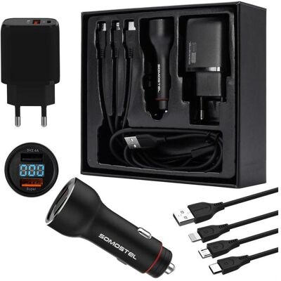 Somostel, Elektroauto Ladestation, KFZ-LADEGERÄT-SET + 3-IN-1-KABEL Somostel, Elektroauto Ladestation, KFZ-LADEGERÄT-SET + 3-IN-1-KABEL