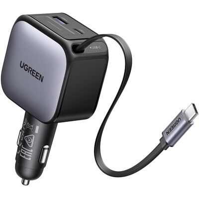 Ugreen Nexode Fast Car Charger- Retractable Cable, Auto Adapter, Grau Ugreen Nexode Fast Car Charger- Retractable Cable, Auto Adapter, Grau