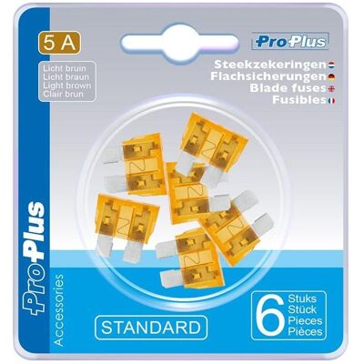 ProPlus, Auto Innenraum Zubehör, Flachsicherungen Standard 5A licht braun 6 Stück im Blister ProPlus, Auto Innenraum Zubehör, Flachsicherungen Standard 5A licht braun 6 Stück im Blister