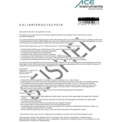 Ace, Alkoholtester, 100082 Kalibrier-Gutschein Ace, Alkoholtester, 100082 Kalibrier-Gutschein