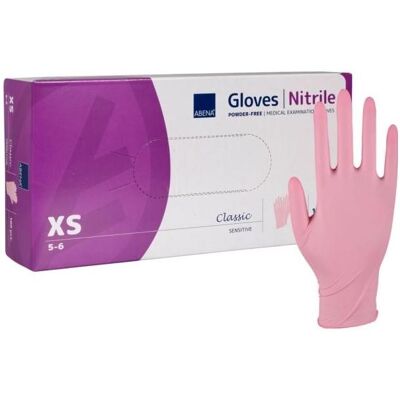 Abena, Schutzhandschuhe, Examination glove, Classic Sensitive, XS, pink, nitrile, powder-free - (100 pcs.) (XS) Abena, Schutzhandschuhe, Examination glove, Classic Sensitive, XS, pink, nitrile, powder-free - (100 pcs.) (XS)
