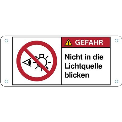 Brady, Sicherheitskennzeichnung, P/P075/DE446-ALU05-120X50/1, ISO-Sicherheitsschild - Nicht in die Lichtquelle blicken Brady, Sicherheitskennzeichnung, P/P075/DE446-ALU05-120X50/1, ISO-Sicherheitsschild - Nicht in die Lichtquelle blicken
