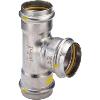 Viega, Rohrverbindungstechnik, Sanpress Inox G-T-Stück, d1 35, d2 35, d3 35 Stahl nichtrostend Modell 0218 Viega, Rohrverbindungstechnik, Sanpress Inox G-T-Stück, d1 35, d2 35, d3 35 Stahl nichtrostend Modell 0218
