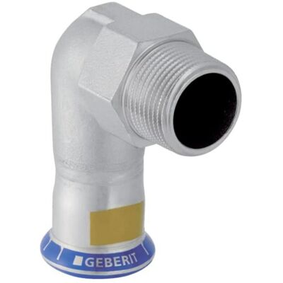 Geberit Rohrverbindungstechnik, Gas-Übergangswinkel Mapress 90Grad mit AG, Edelstahl, d= 28mmxR 3/4 (Winkelverbindung) Geberit Rohrverbindungstechnik, Gas-Übergangswinkel Mapress 90Grad mit AG, Edelstahl, d= 28mmxR 3/4 (Winkelverbindung)