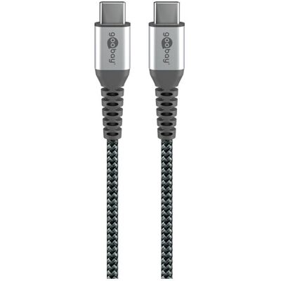 Goobay USB-C-auf-USB-C-Textilkabel mit Metallsteckern spacegrau/silber, 0,15 m (0.15 m, USB 2.0, 60 W), USB Kabel Goobay USB-C-auf-USB-C-Textilkabel mit Metallsteckern spacegrau/silber, 0,15 m (0.15 m, USB 2.0, 60 W), USB Kabel