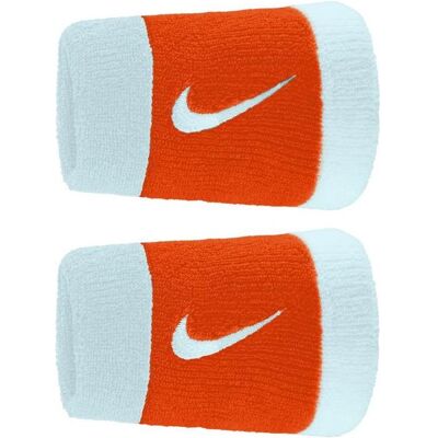 Nike, Unisex, Schweissband, Swoosh Doppelbreite Armbänder, Orange, Weiss Nike, Unisex, Schweissband, Swoosh Doppelbreite Armbänder, Orange, Weiss