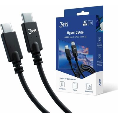 3MK USB Kabel USB-C - USB-C 1 m Schwarz (nein) (1 m, USB 3.2 Gen 2, 100 W), USB Kabel 3MK USB Kabel USB-C - USB-C 1 m Schwarz (nein) (1 m, USB 3.2 Gen 2, 100 W), USB Kabel