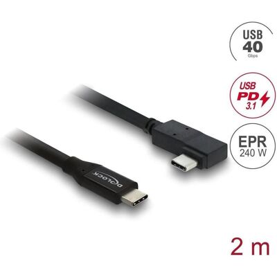 Delock Koaxiales USB 40 Gbps Kabel gewinkelt links rechts USB PD 3.1 240 W 2 m (2 m, USB 4, 240 W), USB Kabel Delock Koaxiales USB 40 Gbps Kabel gewinkelt links rechts USB PD 3.1 240 W 2 m (2 m, USB 4, 240 W), USB Kabel