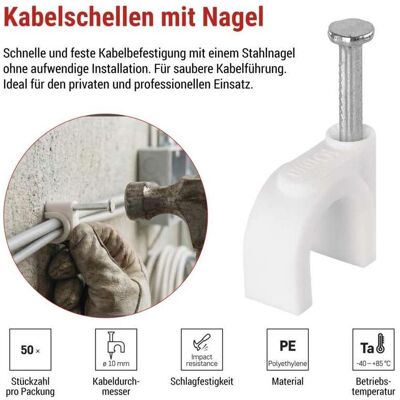 Emos, Kabelhalter, Kabelschelle 10 mm, weiss, 50 Stk Emos, Kabelhalter, Kabelschelle 10 mm, weiss, 50 Stk