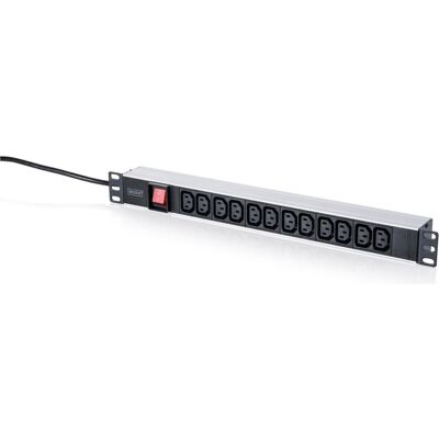Digitus 1U PDU,19", 10A,12x IEC C13 Ausgänge, Schalter 2 m Kabel, UK Stecker, USV Zubehör Digitus 1U PDU,19", 10A,12x IEC C13 Ausgänge, Schalter 2 m Kabel, UK Stecker, USV Zubehör