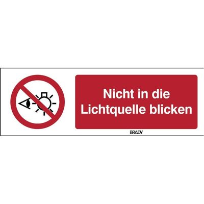 Brady, Sicherheitskennzeichnung, P/P075/DE446-PE-600X200/1, ISO-Sicherheitsschild - Nicht in die Lichtquelle blicken Brady, Sicherheitskennzeichnung, P/P075/DE446-PE-600X200/1, ISO-Sicherheitsschild - Nicht in die Lichtquelle blicken
