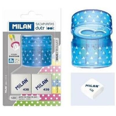 Milan, Spitzer, Duet blauer Spitzer + 2 Radiergummis, MILAN-Blister Milan, Spitzer, Duet blauer Spitzer + 2 Radiergummis, MILAN-Blister