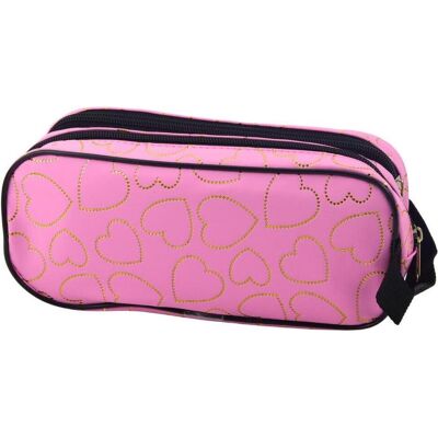 Lean Toys, Etui, Federmäppchen für Schule und Büro, mit zwei Fächern, Goldene Herzen, Rosa, 23,5x10 cm Lean Toys, Etui, Federmäppchen für Schule und Büro, mit zwei Fächern, Goldene Herzen, Rosa, 23,5x10 cm