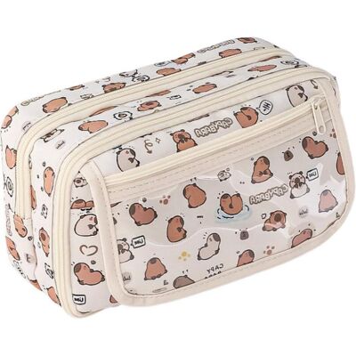 Lean Toys, Etui, Federmäppchen Schulset Capybara Weiss 21cm Lean Toys, Etui, Federmäppchen Schulset Capybara Weiss 21cm