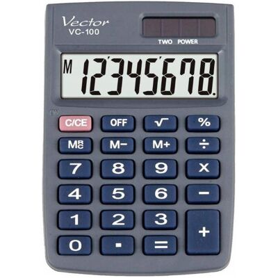 Vector, Taschenrechner, Kalkulator biurowy KAV VC-100 8-cyfrowy 58x88 5mm szary (Batteriebetrieb, Solarenergie) Vector, Taschenrechner, Kalkulator biurowy KAV VC-100 8-cyfrowy 58x88 5mm szary (Batteriebetrieb, Solarenergie)