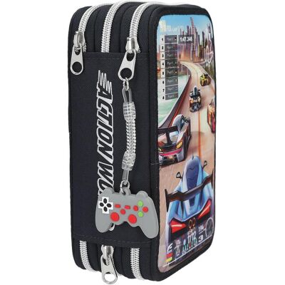 Dino, Etui, World - Action World Triple Pencil Case Gaming - Dark Blue Dino, Etui, World - Action World Triple Pencil Case Gaming - Dark Blue