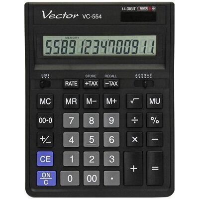 Vector, Taschenrechner, Kalkulator (KAV VC-554X) (Batteriebetrieb, Solarenergie) Vector, Taschenrechner, Kalkulator (KAV VC-554X) (Batteriebetrieb, Solarenergie)