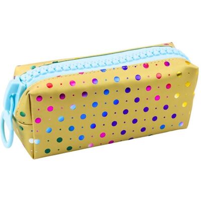 Lean Toys, Etui, Federmäppchen für die Schule, Organizer, bunte Punkte, gross, mit Reissverschluss, goldfarben Lean Toys, Etui, Federmäppchen für die Schule, Organizer, bunte Punkte, gross, mit Reissverschluss, goldfarben