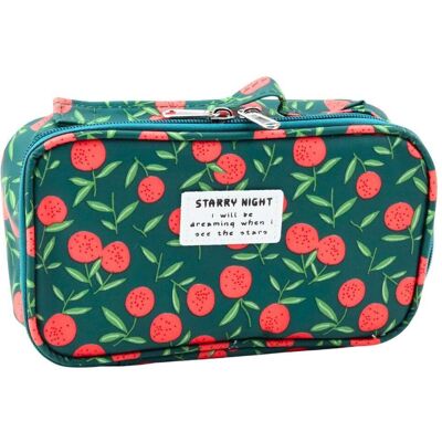 Lean Toys, Etui, Federmäppchen für die Schule, geräumig, zusätzliche Tasche, Kirschen, Grün, 21,5 cm Lean Toys, Etui, Federmäppchen für die Schule, geräumig, zusätzliche Tasche, Kirschen, Grün, 21,5 cm