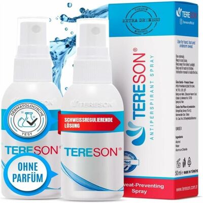 Tereson, Deo, Antitranspirant Spray 50ml, stark gegen Schwitzen an Achseln und Händen x2 (Spray, 50 ml) Tereson, Deo, Antitranspirant Spray 50ml, stark gegen Schwitzen an Achseln und Händen x2 (Spray, 50 ml)