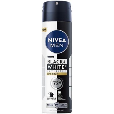 NIVEA, Deo, NIVEA Men Black&,White Invisible Epic Night antyperspirant w sprayu 72h 150ml (Spray, 150 ml) NIVEA, Deo, NIVEA Men Black&,White Invisible Epic Night antyperspirant w sprayu 72h 150ml (Spray, 150 ml)