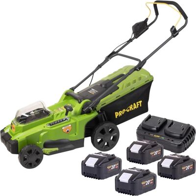 Procraft, Rasenmäher, PLM20bb Akku Rasenmäher 40 V ( 2x 20 V ) 370 mm Brushless + 4x Akku 8,0 Ah + Ladegerät (Akkubetrieb) Procraft, Rasenmäher, PLM20bb Akku Rasenmäher 40 V ( 2x 20 V ) 370 mm Brushless + 4x Akku 8,0 Ah + Ladegerät (Akkubetrieb)