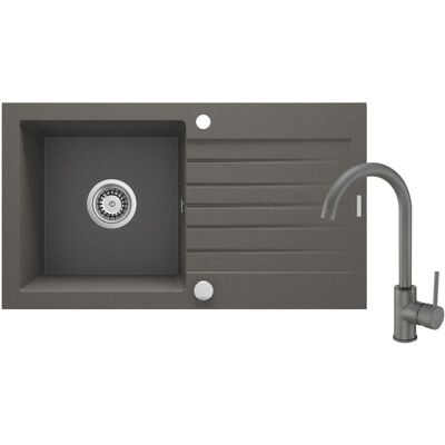 Spülbecken, Granitspüle mit 1-Becken-Armatur mit Abtropffläche (Unterbauspüle, 64 cm, 50 cm) Spülbecken, Granitspüle mit 1-Becken-Armatur mit Abtropffläche (Unterbauspüle, 64 cm, 50 cm)