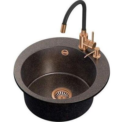 Steiner, Waschbecken, ART JAMES 210 (Ø51x20) Steingran Art Copper Black Pearl with hand-held siphon, Maggie PVD tap and di (510 mm) Steiner, Waschbecken, ART JAMES 210 (Ø51x20) Steingran Art Copper Black Pearl with hand-held siphon, Maggie PVD tap and di (510 mm)