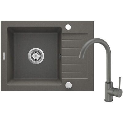 Spülbecken, Granitspüle mit 1-Becken-Armatur mit Abtropffläche (Unterbauspüle, 59 cm) Spülbecken, Granitspüle mit 1-Becken-Armatur mit Abtropffläche (Unterbauspüle, 59 cm)