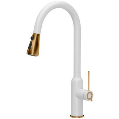 Q Company, Küchenarmatur, Virtuvinis maišytuvas Quadron Jessica Q LINE PullOut SteelQ baltas su elementais, padengtais variu ( Q Company, Küchenarmatur, Virtuvinis maišytuvas Quadron Jessica Q LINE PullOut SteelQ baltas su elementais, padengtais variu (