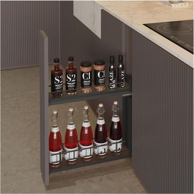 Menage Confort Flessenhalter mit Seitenschienen für Möbel ohne Scharniertür, vollausziehbar und Softclose, Küchen Organizer, Grau Menage Confort Flessenhalter mit Seitenschienen für Möbel ohne Scharniertür, vollausziehbar und Softclose, Küchen Organizer, Grau