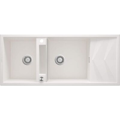 Spülbecken, Magnetisches Granitwaschbecken mit 2 Becken und Abtropffläche (59 cm) Spülbecken, Magnetisches Granitwaschbecken mit 2 Becken und Abtropffläche (59 cm)