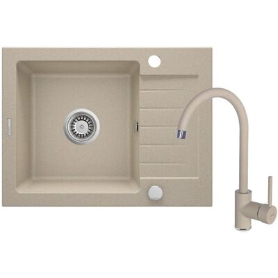 Spülbecken, Granitspüle mit 1-Becken-Armatur mit Abtropffläche (50 cm) Spülbecken, Granitspüle mit 1-Becken-Armatur mit Abtropffläche (50 cm)
